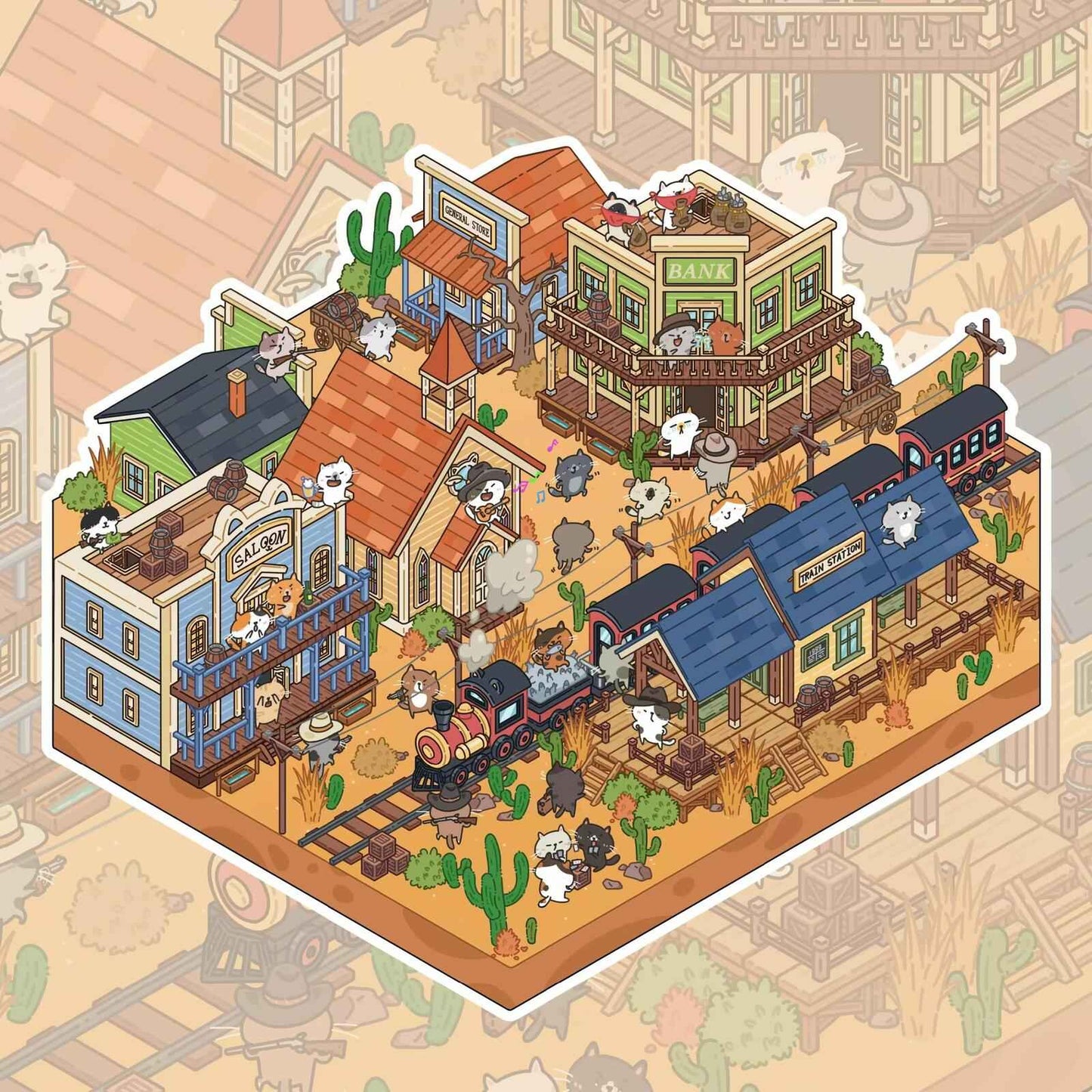 Cute Cat – 3D DIY Sticker Scenes - 4 Theme Sets: Farm | Beachside | Western Town | Breakfast Street