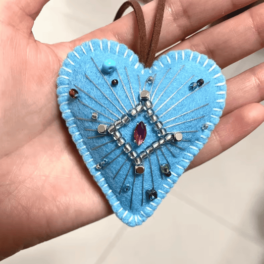 Handmade Blue Zircon Felt Heart Charm | Made to Order