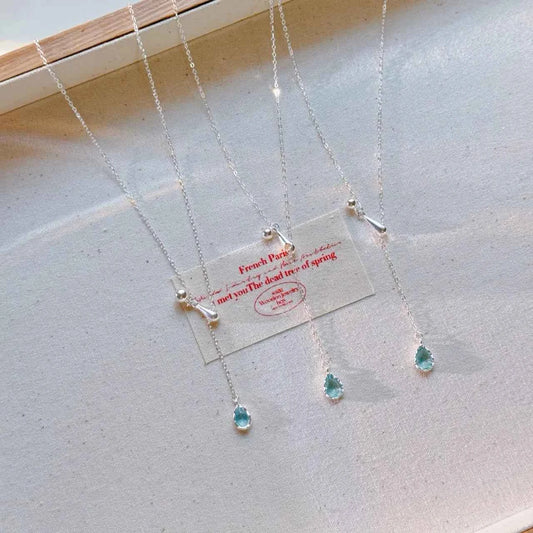 "Aqua Drop Tear" 925 Sterling Silver Aquamarine Necklace – Adjustable & Ocean-Fresh (Copy)