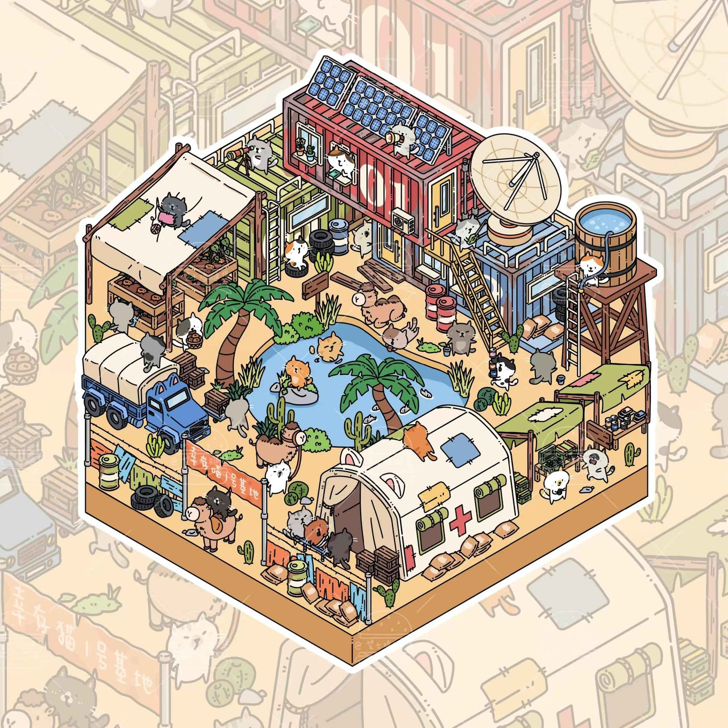 Cute Cat Sanctuary – 3D Miniature Scene Sticker – 4 Theme Sets: Forest Refuge | Snowy Shelter | Deep Sea Hideaway | Desert Haven