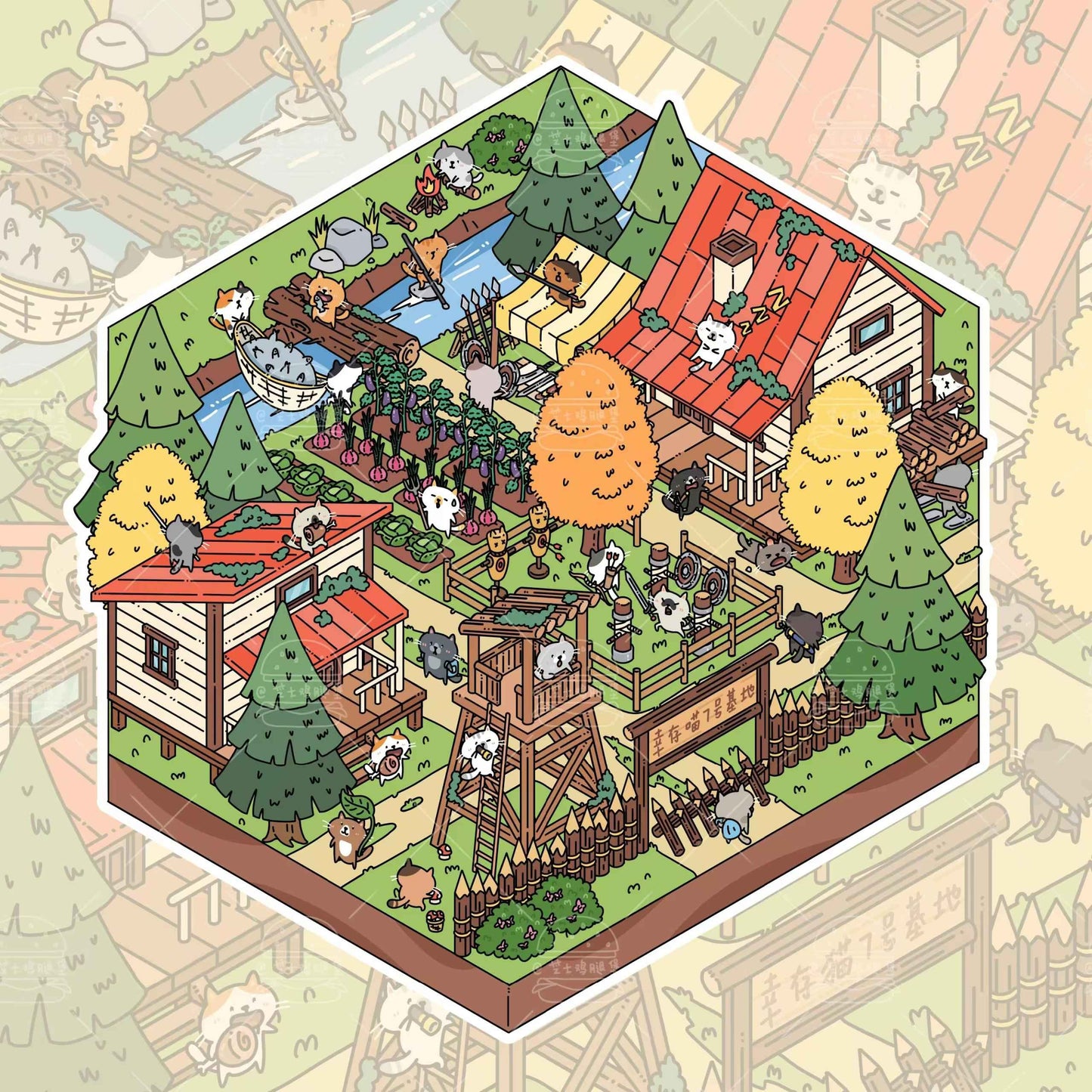 Cute Cat Sanctuary – 3D Miniature Scene Sticker – 4 Theme Sets: Forest Refuge | Snowy Shelter | Deep Sea Hideaway | Desert Haven