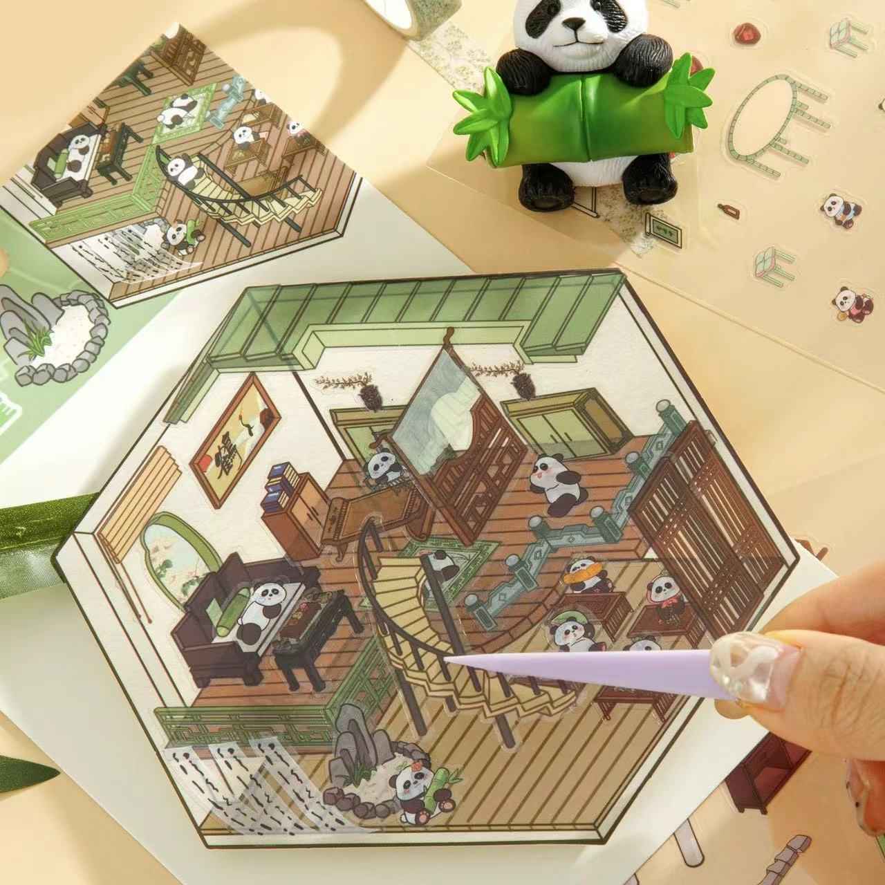 Cute Animal Party Stickers Scene – 12 Fun-Filled Themes: Bunny Flower Coffee | Puppy Supermarket | Penguin Christmas Cabin | Puppy Firework Night Market | Panda Bookstore | Panda Restaurant | Panda Theater | Panda Dress Shop | Bear Bakery | Capybara Offic - SNSEASY