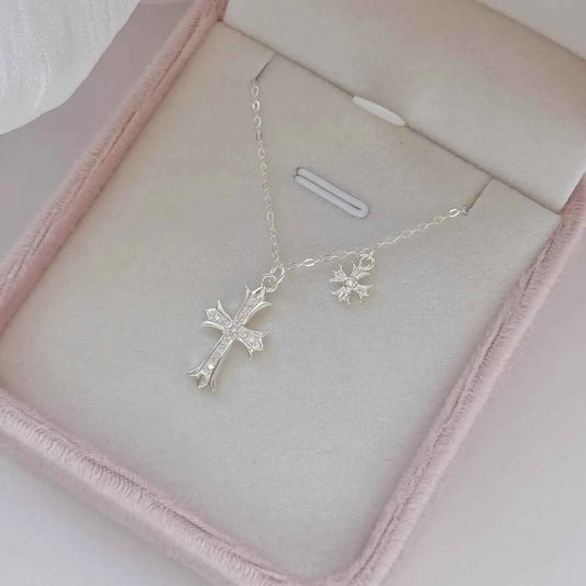 "Double Cross" 999 Pure Silver Necklace – Sweet-Cool Statement (Copy)