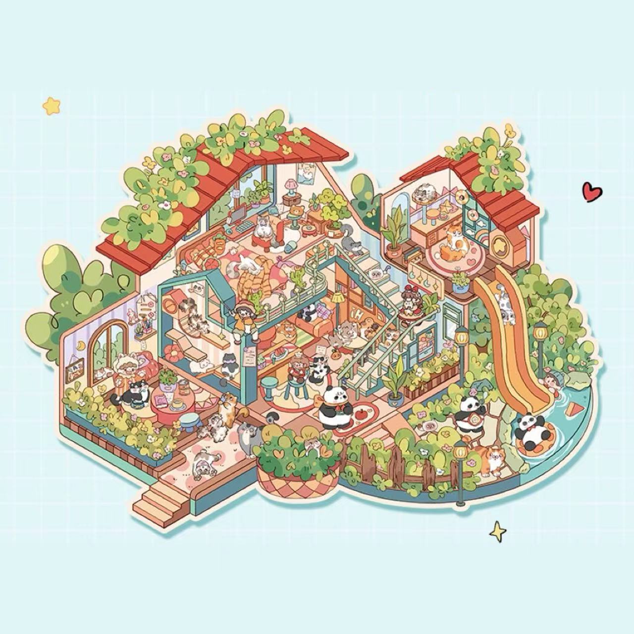 Dream Fairytale World – 12 Stickers Scene Themes: Lawn Wedding | Island Villa | Lazy House | Bunny Forest House | Traditional Hotpot Restaurant | Ancient Town | Elementary Classroom | High School Girls | Panda Villa | Birthday Party | Girl’s Forest Cottage | Cute Girl’s Home