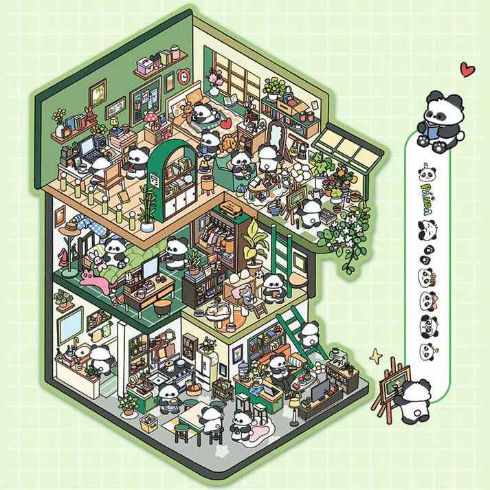 Dream Fairy Tale World 3D Isometric Room Stickers – 12 Theme Sets: Lawn Wedding | Island Villa | Lazy House | Bunny Forest House | Traditional Hotpot Restaurant | Ancient Town | Primary School Classroom | High School Girl Dorm | Panda Villa | Birthday Par - SNSEASY