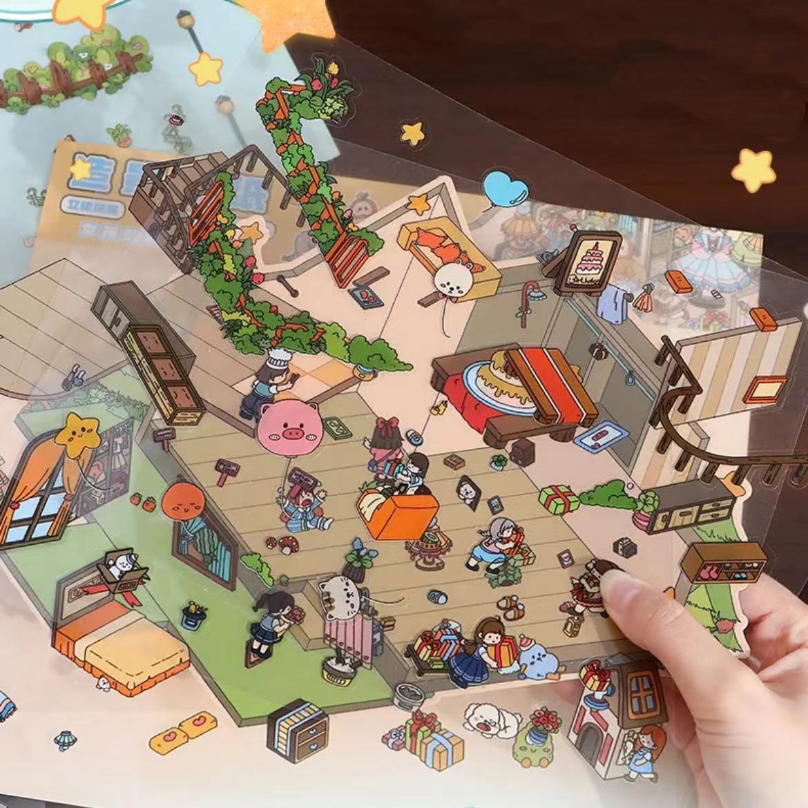 Dream Fairytale World – 12 Stickers Scene Themes: Lawn Wedding | Island Villa | Lazy House | Bunny Forest House | Traditional Hotpot Restaurant | Ancient Town | Elementary Classroom | High School Girls | Panda Villa | Birthday Party | Girl’s Forest Cottage | Cute Girl’s Home