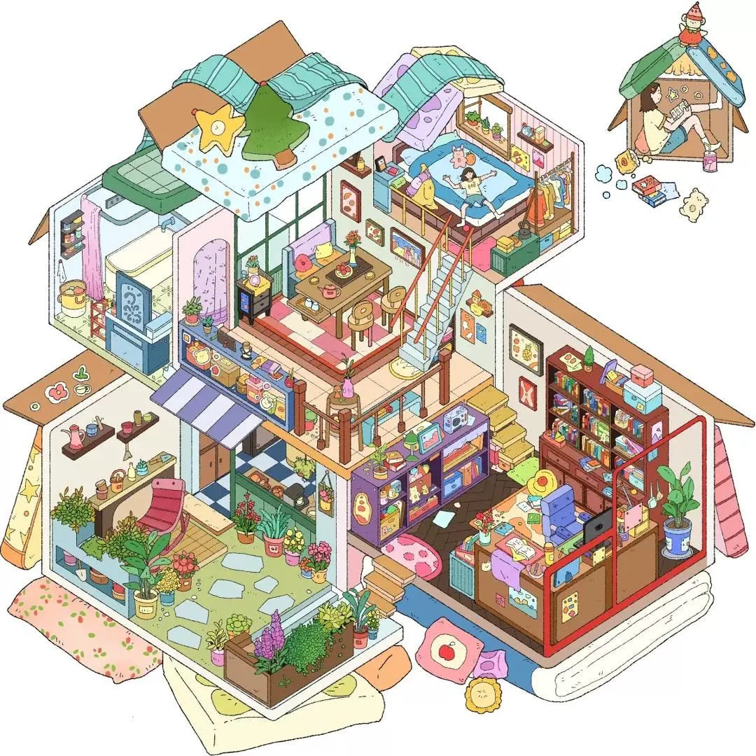 Dream Fairytale World – 12 Stickers Scene Themes: Lawn Wedding | Island Villa | Lazy House | Bunny Forest House | Traditional Hotpot Restaurant | Ancient Town | Elementary Classroom | High School Girls | Panda Villa | Birthday Party | Girl’s Forest Cottage | Cute Girl’s Home
