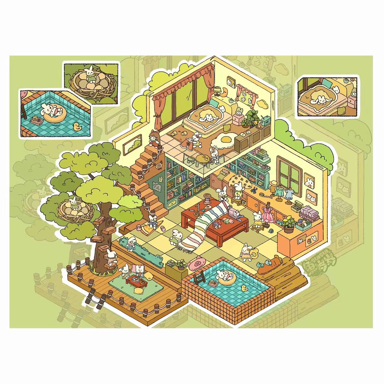 Dream Fairytale World – 12 Stickers Scene Themes: Lawn Wedding | Island Villa | Lazy House | Bunny Forest House | Traditional Hotpot Restaurant | Ancient Town | Elementary Classroom | High School Girls | Panda Villa | Birthday Party | Girl’s Forest Cottage | Cute Girl’s Home