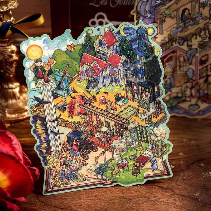 Dreamscape Oil Painting Series – 3D Miniature Scene Stickers – 2 Theme Sets: Van Gogh’s Starry Castle | Monet’s Garden Tea Party