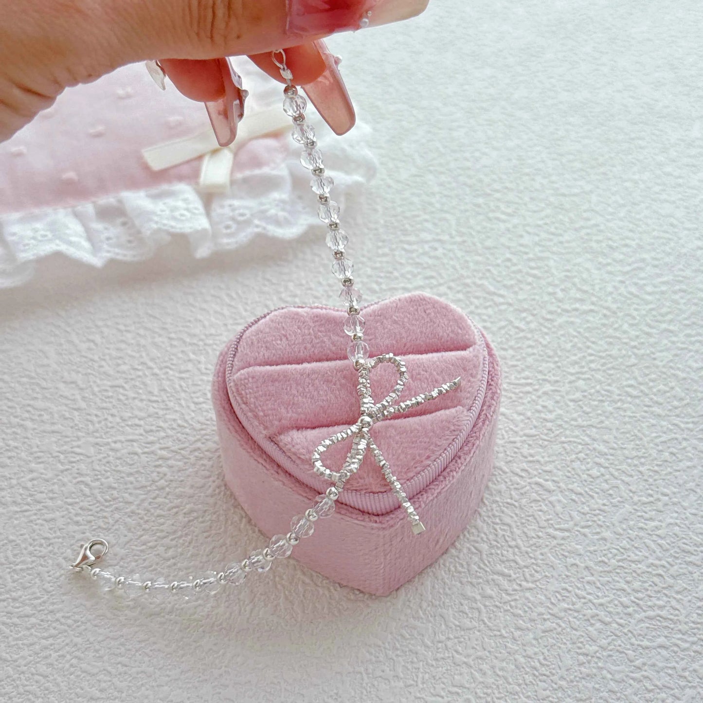 "Sweetheart Bow" 925 Sterling Silver Necklace with Synthetic Crystals - Elegant and Sweet