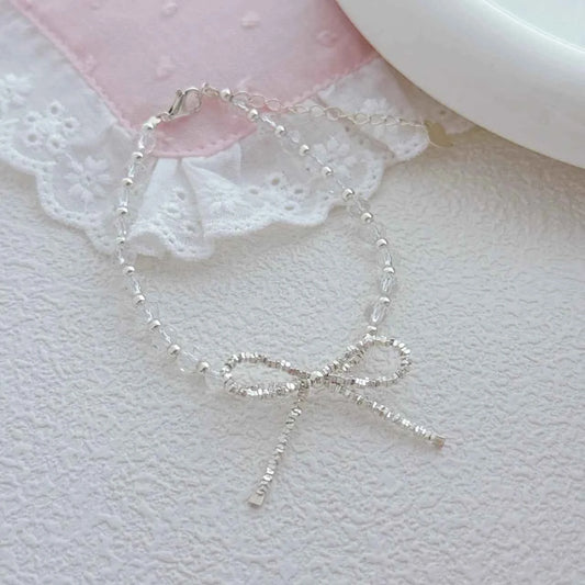 "Sweetheart Bow" 925 Sterling Silver Necklace with Synthetic Crystals - Elegant and Sweet