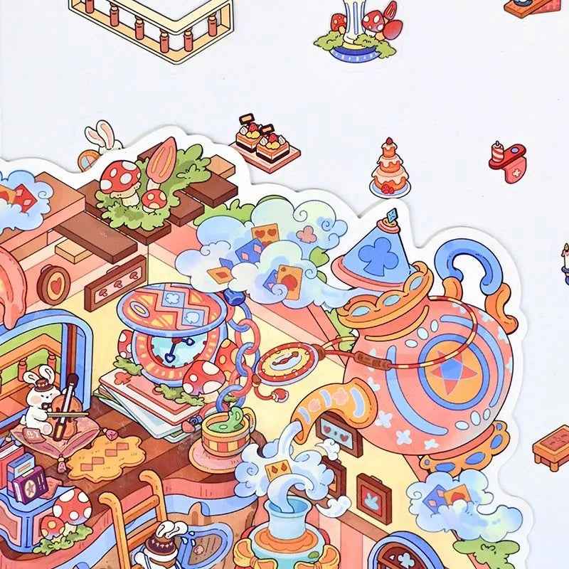 Fairy Tale Cottage – Plus Size 3D Miniature Scene Stickers – 2 Theme Sets: Alice’s Tea Party | Time Mushroom House