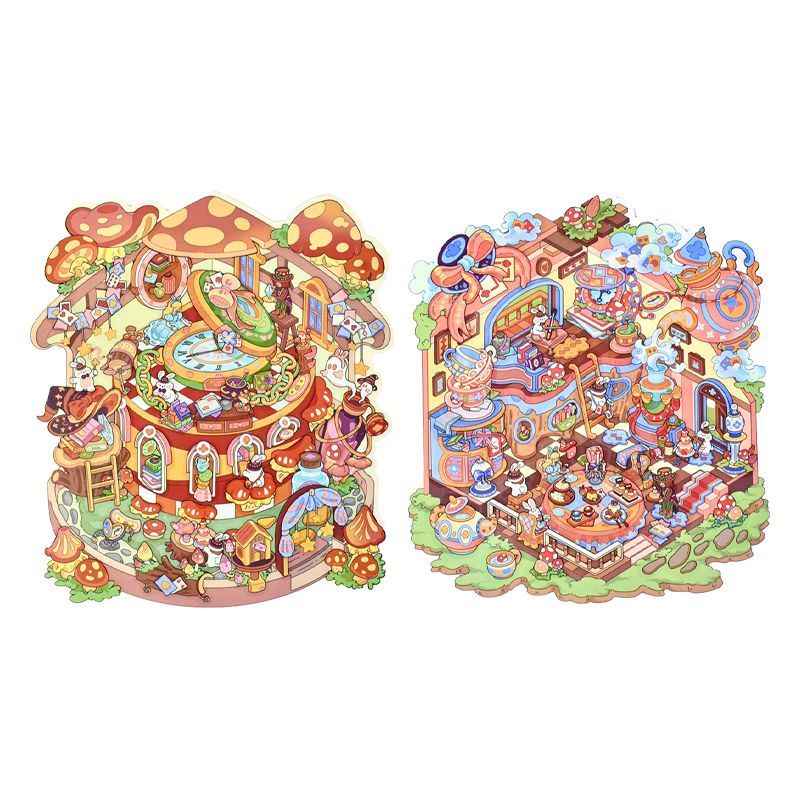 Fairy Tale Cottage – Plus Size 3D Miniature Scene Stickers – 2 Theme Sets: Alice’s Tea Party | Time Mushroom House