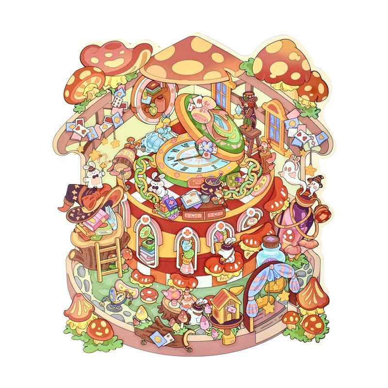 Fairy Tale Cottage – Plus Size 3D Miniature Scene Stickers – 2 Theme Sets: Alice’s Tea Party | Time Mushroom House
