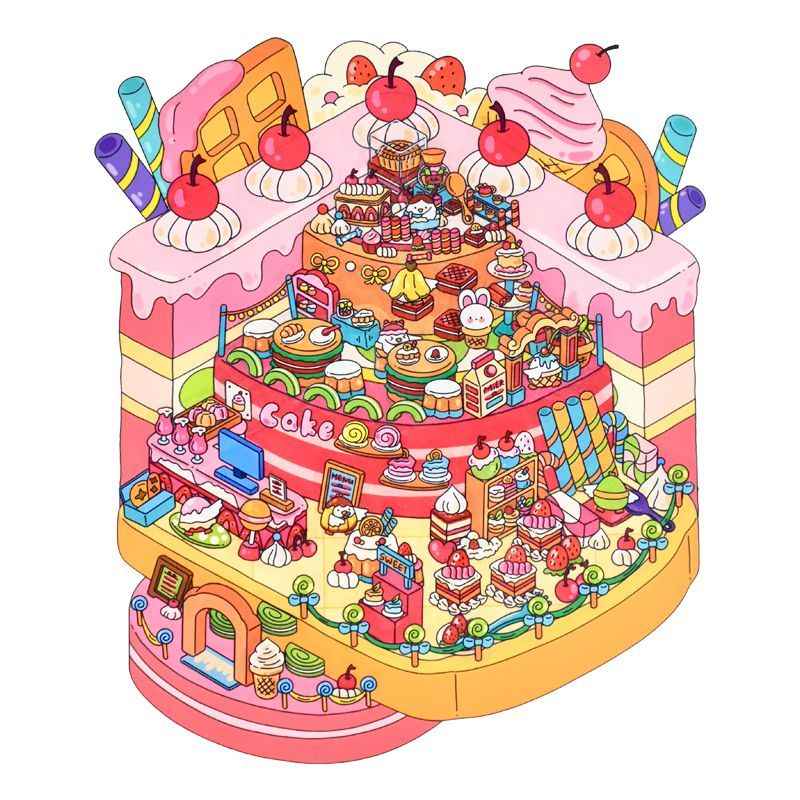 Game Start – 3D Miniature Scene Stickers – 4 Theme Sets: Cake Party | Adventurer’s Town | Mountain Wonderland | Haunted House