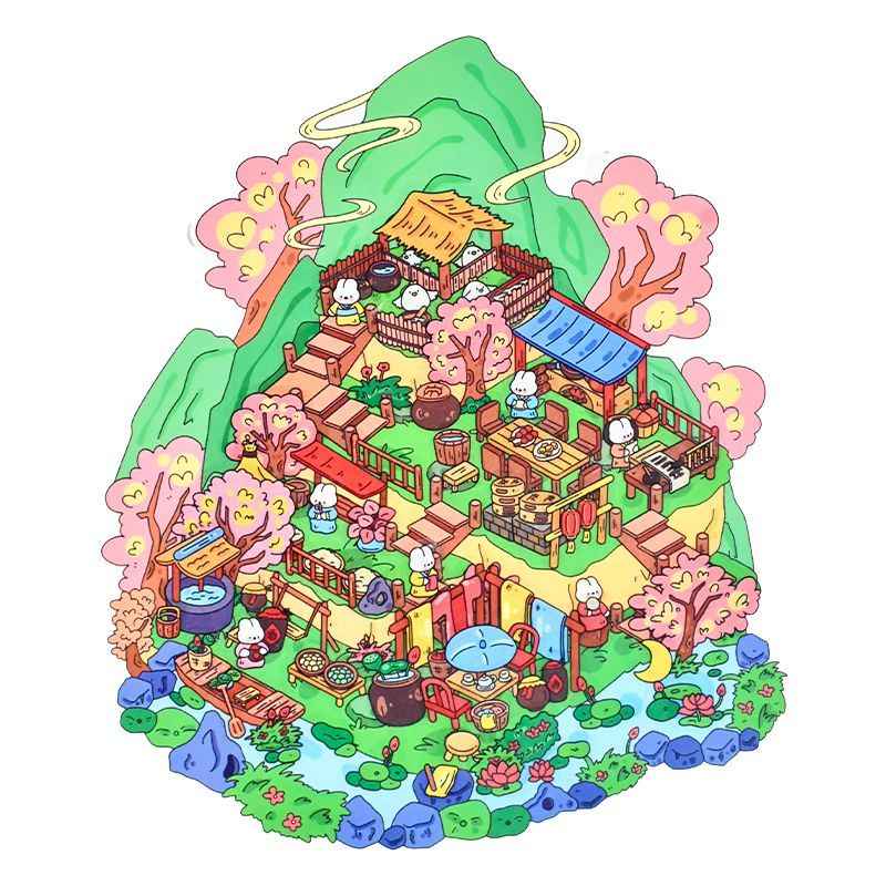 Game Start – 3D Miniature Scene Stickers – 4 Theme Sets: Cake Party | Adventurer’s Town | Mountain Wonderland | Haunted House