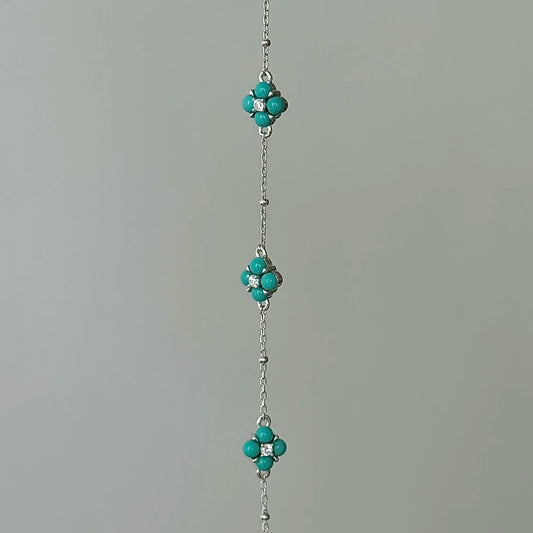 "Green Grapes Martini" Blue-Green Four-Leaf Clover Bracelet – S925 Sterling Silver