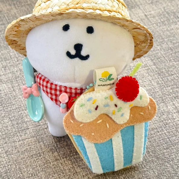 Handmade Blue Felt Cupcake Charm | Cute Felt Dessert Bag Accessory