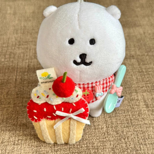 Handmade Felt Strawberry Jam Cream Cupcake Charm | Cute Felt Dessert Bag Accessory