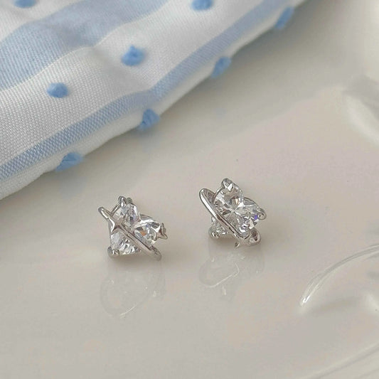 "Heart Orbit" 999 Pure Silver Heart Zircon Orbit Stud Earrings - Sweet and Unique (Copy)