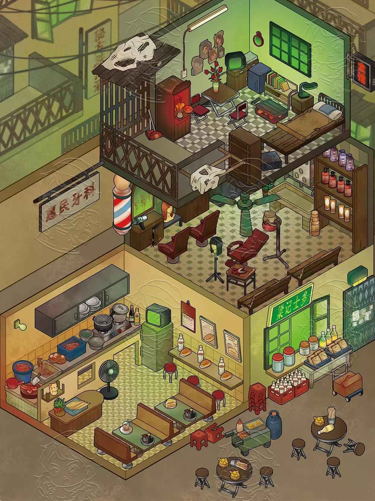 Horror Series 3.0 – 3D Miniature Sticker Scenes - 4 Theme Sets: Winery | Dog House | Abandoned Store | Horror Amusement Park