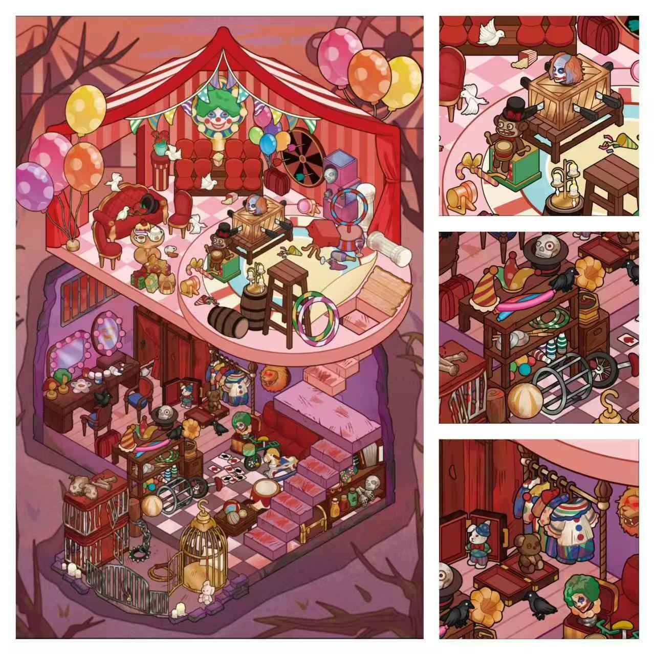 Horror Series 3.0 – 3D Miniature Sticker Scenes - 4 Theme Sets: Winery | Dog House | Abandoned Store | Horror Amusement Park