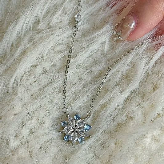 "Ice Blossom" Ice Blue Snowflake Necklace – Unique Design for Your Bestie