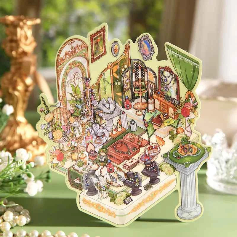 Jewelry Showcase Series – 3D Miniature Scene Stickers – 2 Theme Sets: Gemstone Jewelry | Traditional Chinese Accessories