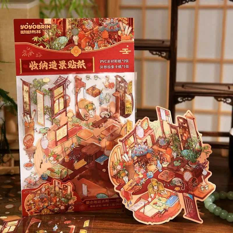Jewelry Showcase Series – 3D Miniature Scene Stickers – 2 Theme Sets: Gemstone Jewelry | Traditional Chinese Accessories