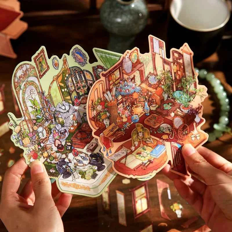Jewelry Showcase Series – 3D Miniature Scene Stickers – 2 Theme Sets: Gemstone Jewelry | Traditional Chinese Accessories