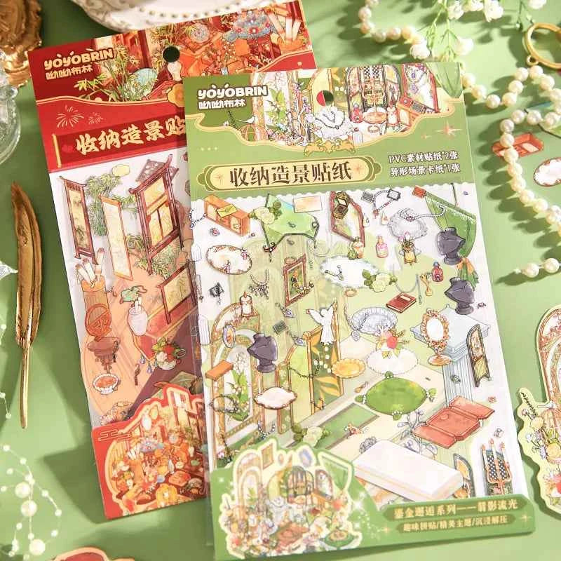 Jewelry Showcase Series – 3D Miniature Scene Stickers – 2 Theme Sets: Gemstone Jewelry | Traditional Chinese Accessories