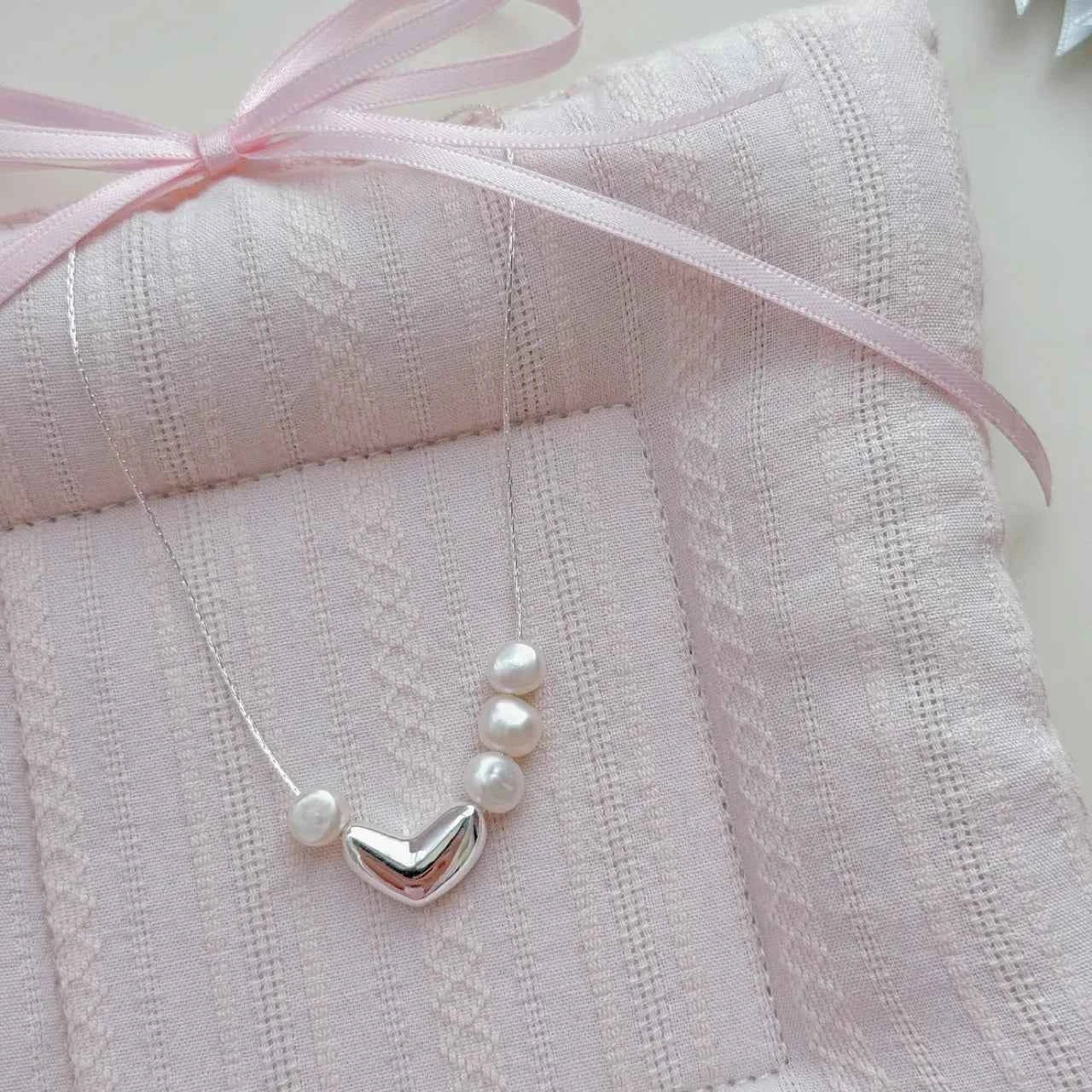 "Korean Drama Heroine" 925 Sterling Silver Chain with Natural Pearls - Irregular Pearl Design (Copy)