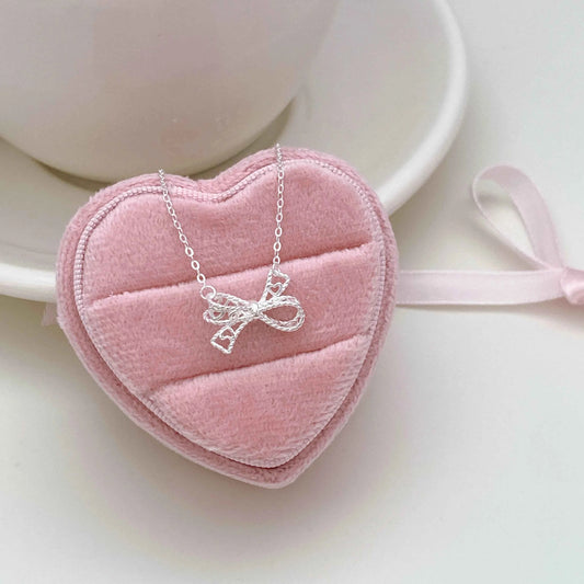 "Lorelei's Kiss" 925 Sterling Silver Lace Bow Necklace - Sweet, Elegant, and Vintage