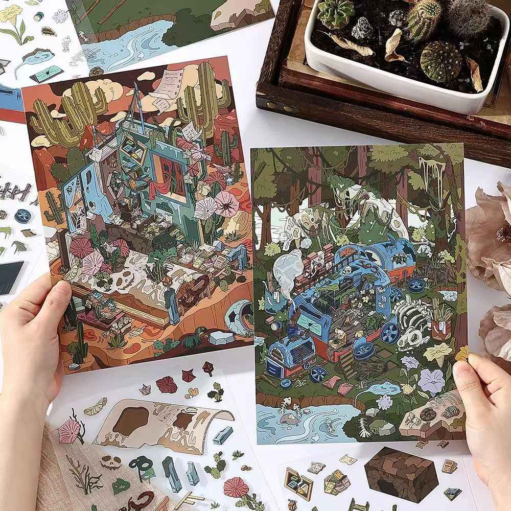 Lost World – 3D Miniature Scene Stickers – 2 Theme Sets: Forest | Sandbar