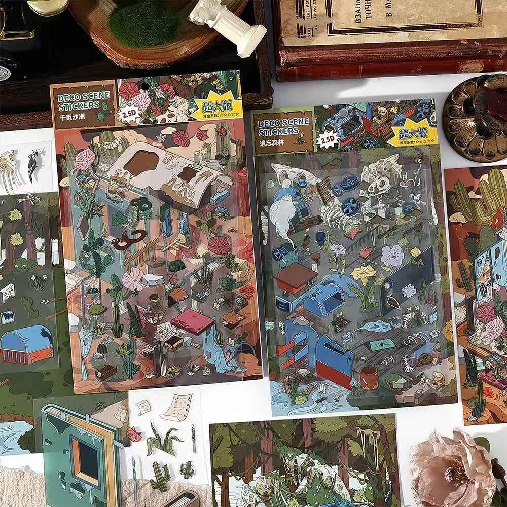 Lost World – 3D Miniature Scene Stickers – 2 Theme Sets: Forest | Sandbar