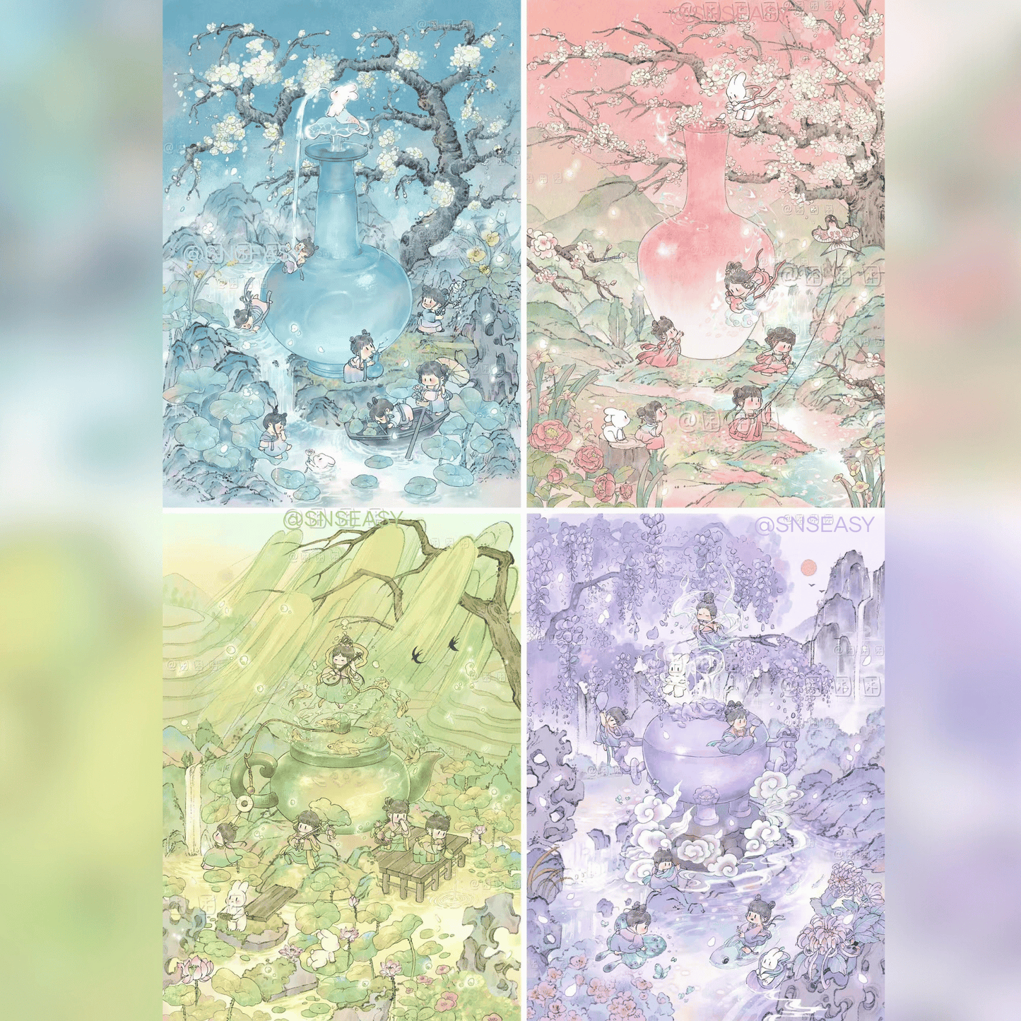 Luminous Wonderland Plus Size โ 3D Miniature Scene Stickers 4 Themes: Pink Peach | Green Willow | Blue Apricot | Purple Plum