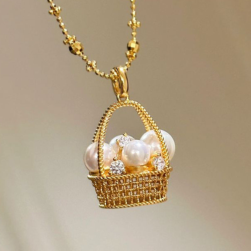 Pearl Basket Pendant Necklace