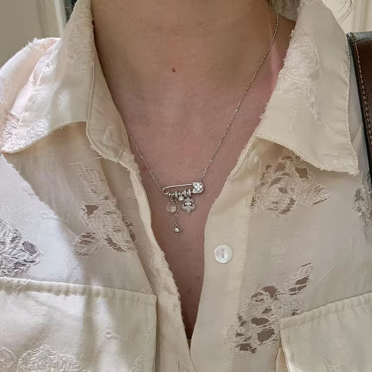 Vintage Charm Pin Pendant Necklace