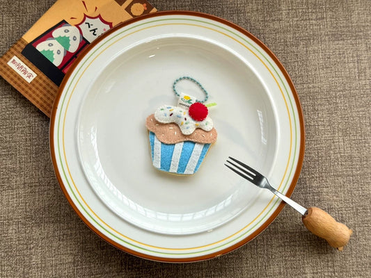 Handmade Blue Felt Cupcake Charm | Cute Felt Dessert Bag Accessory