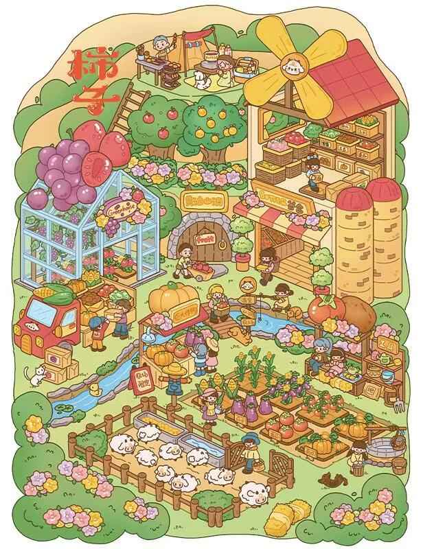 Plus Butter Town 3.0 – 3D Miniature Sticker Scenes - 4 Theme Sets: Autumn Tea | Fountain Plaza | Amusement Park Proposal | Butter Farm