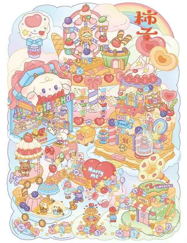 Plus Butter Town 3.0 – 3D Miniature Sticker Scenes - 4 Theme Sets: Autumn Tea | Fountain Plaza | Amusement Park Proposal | Butter Farm