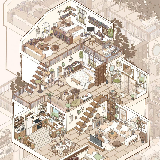 Plus Cozy Villa – 3D Miniature Sticker Scenes - 2 Theme Sets: Vintage Villa | Garden Villa