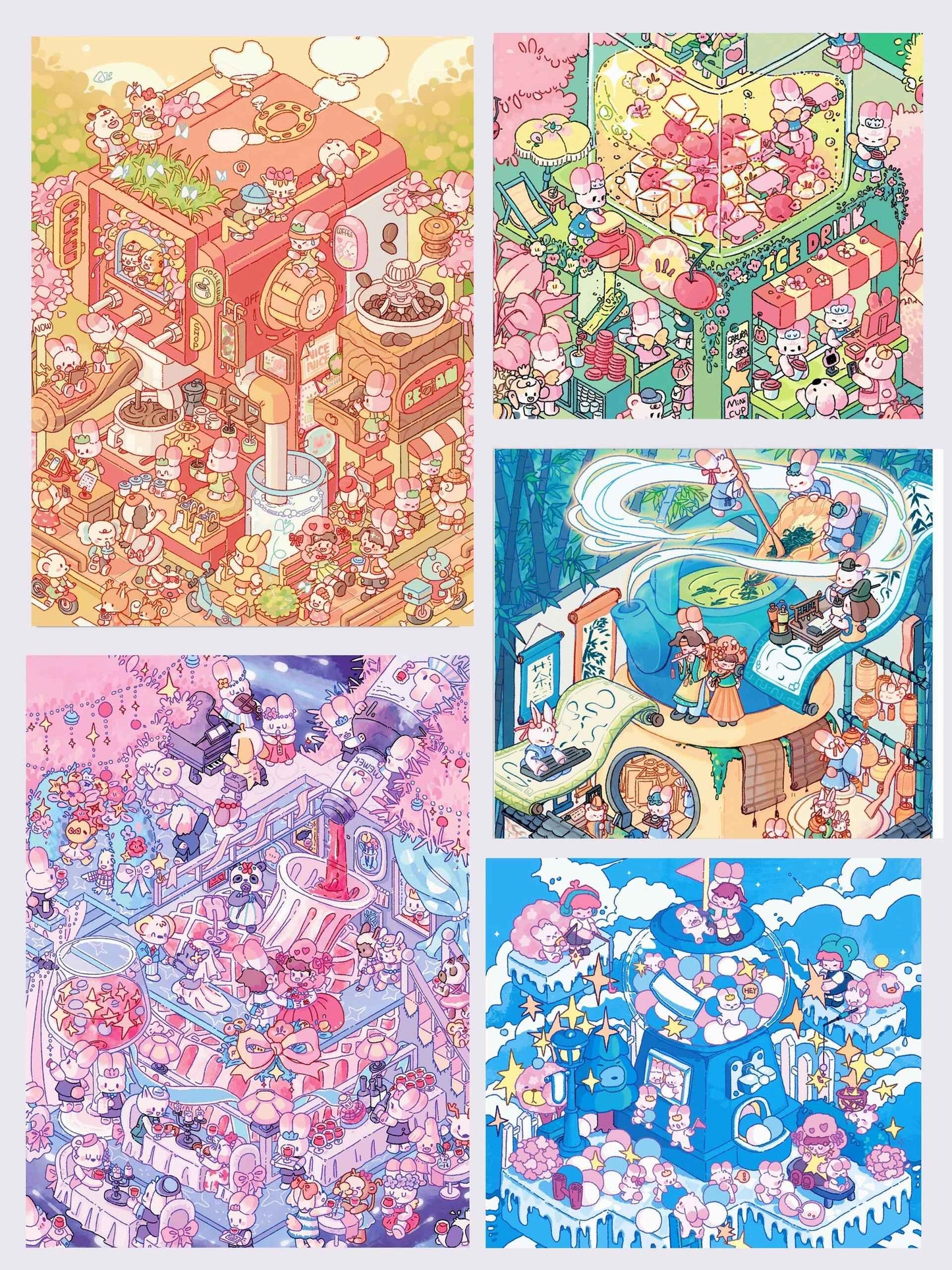 Plus Fairy Tale World 1.0 – 3D Miniature Sticker Scenes - 5 Theme Sets: Romantic Wine | Tea Fragrance | Coffee Time | Colorful Juice | Ball Machine