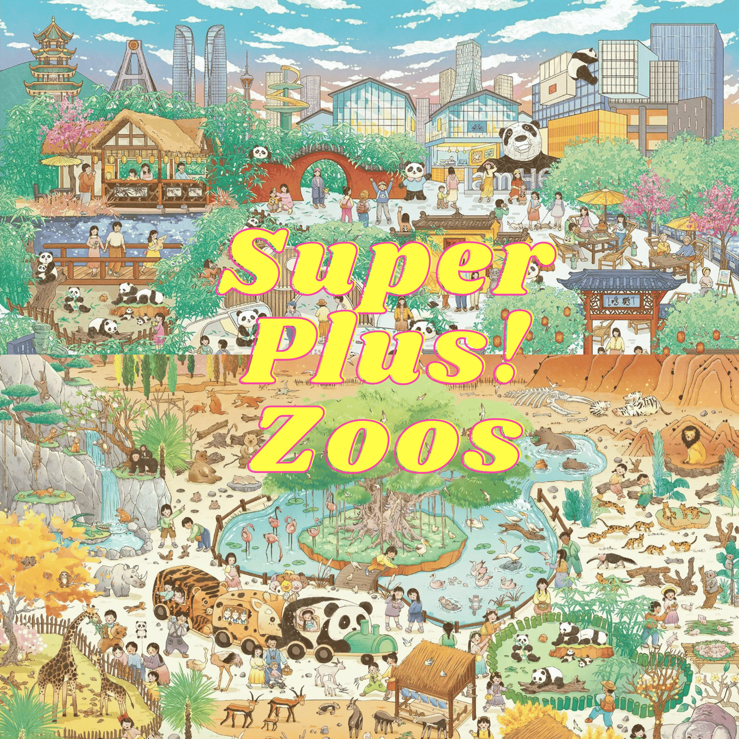 Super Plus! Cute Zoo – 3D Miniature Scene Stickers – 2 Theme Sets: Happy Zoo | Panda Zoo