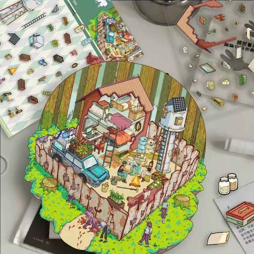 The End of the World β 3D Miniature Scene Stickers β 2 Theme Sets: Doomsday Cabin | Apocalypse Camp