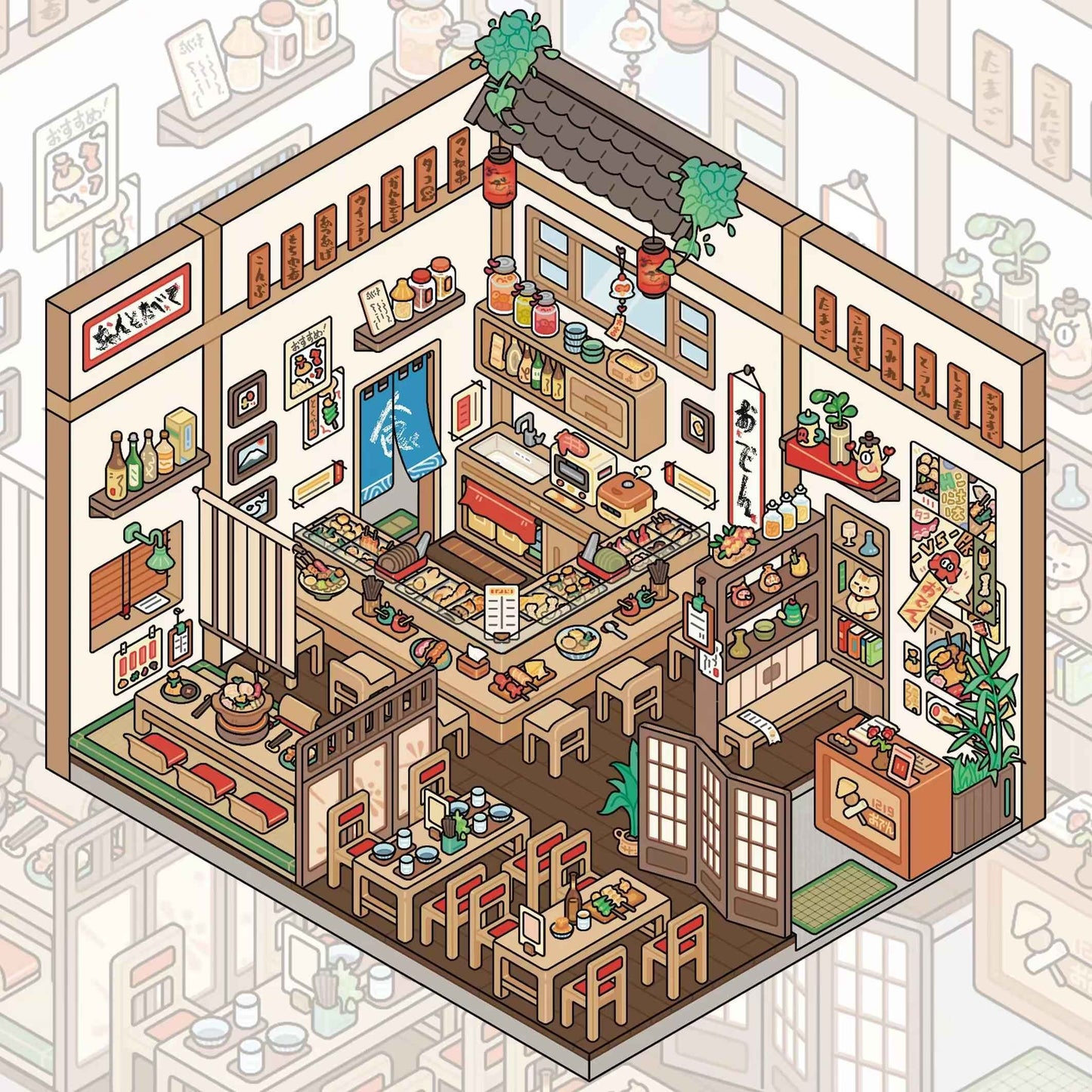 Travel Journal: Japan β 3D Miniature Scene Sticker β 4 Theme Sets: Convenience Store | Oden Shop | Manga House | Variety Store