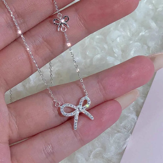 "Ultra-Glam Bow" 925 Sterling Silver Bow Necklace with 5A Zircon – Luxe, Dainty, Statement (Copy)