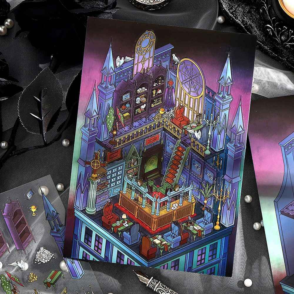 Vintage Horror Series – 3D Miniature Scene Stickers – 4 Theme Sets: Haunted Bank | Ghost Bar | Deep Sea Castle | Pipeline Café