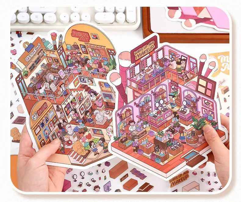 Weekend Retreat – Plus Size 3D Miniature Scene Stickers – 2 Theme Sets: Art Museum | Beauty Boutique