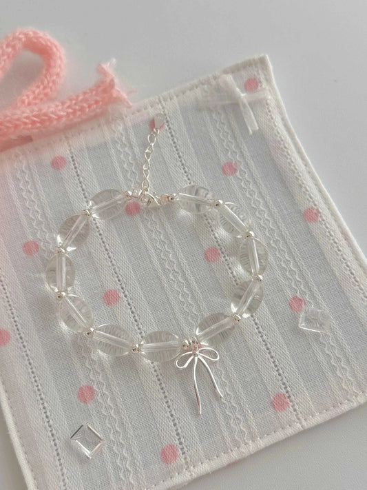 "White lce Crystal" 925 Sterling Silver Bowknot WhiteCrystal Bead Bracelet-Delicate,Pure, and Elegant